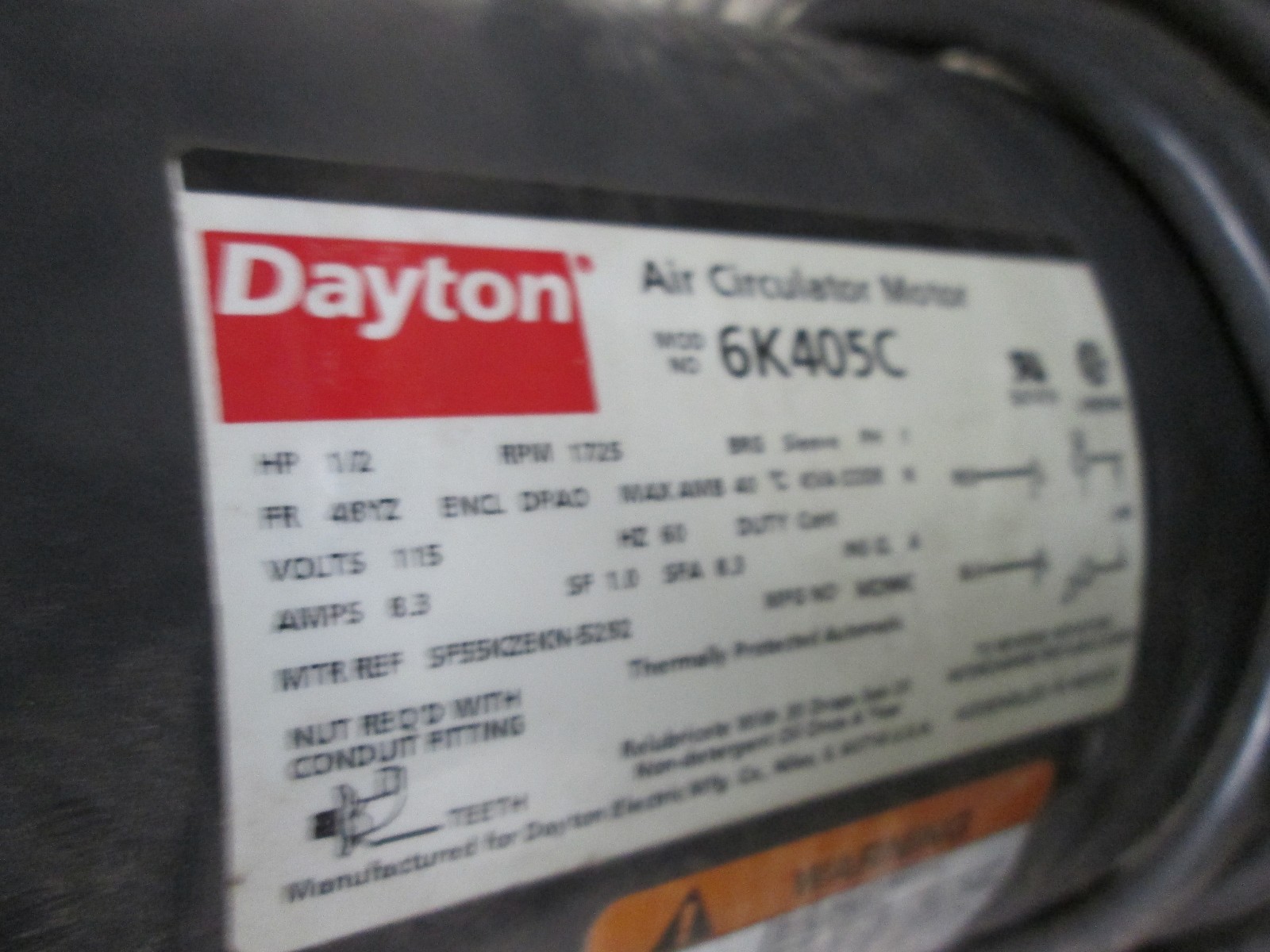 Dayton Exhaust Fan 24" fan w/ mount Motor 6K405C 1/2HP 115V 1PH 6.3A