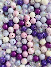 50 Qty 16mm Purple/White Mixed Acrylic Beads, Bubblegum Beads, Chunky Beads