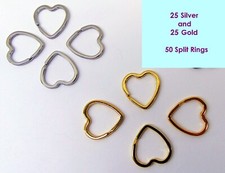 50 KEY RINGS HEART Shape 32mm Split Ring 25 SILVER 25 GOLD Sturdy Metal
