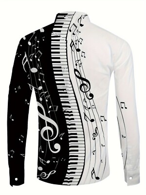 piano dress shirt Button Up Shirt Black White Keyboard Musical Piano & Music Notes Color  Block Men