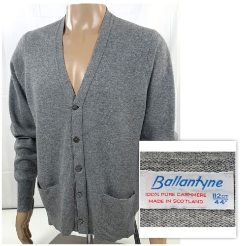 Ballantyne Men's 100% Cashmere Button Cardigan Sweater With pockets sz 112cm 44 - Picture 1 of 12