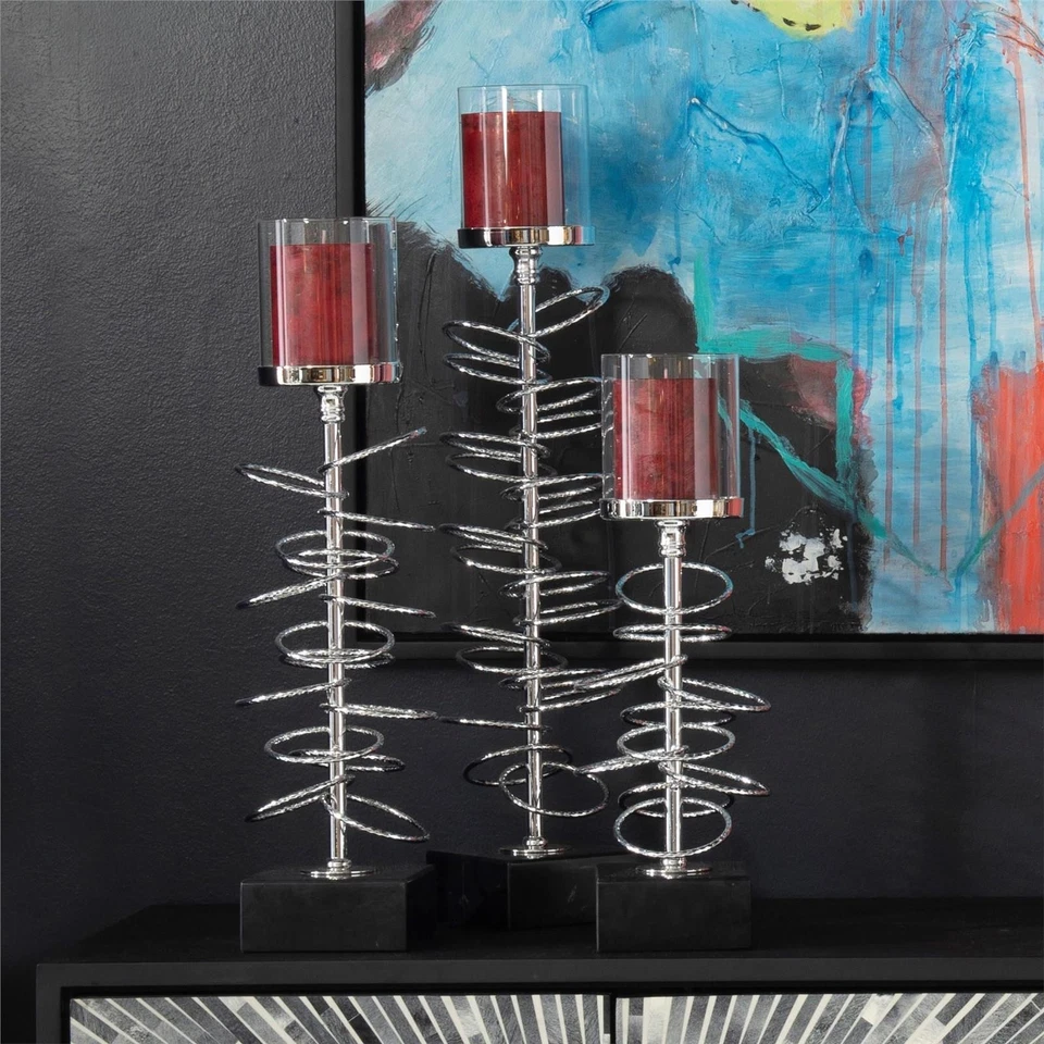 Castiçal de ferro metálico prata com base de mármore - Imagem 4 de 4