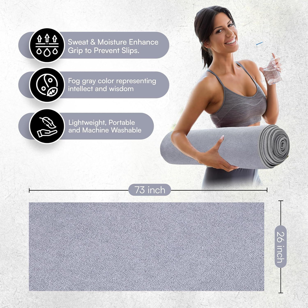 Non-Slip Yoga Mat Towel - Extra Large Microfiber in Fog Gray
