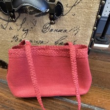 Liz Claiborne Red Woven Straw Shoulder Bag Braided Strap Magnetic Snap