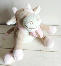 Noukie's doudou peluche grande vache Lola rose écru beige 35 cm Noukies