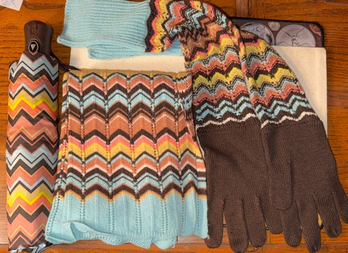 Missoni Target Lot. Umbrella, Scarf And Gloves.  Chevron Italian Designer VTG