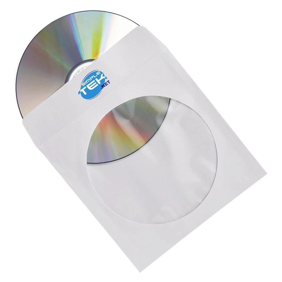 VERBATIM 50 X BUSTE TASCHE PORTA CD DVD BLU-RAY DISCHI IN CARTA BIANCA FINESTRA - Immagine 4 di 4