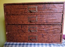 Vintage Faux Crocodile Stationery Sewing Drawers, Office Crafts Desk Top Tidy