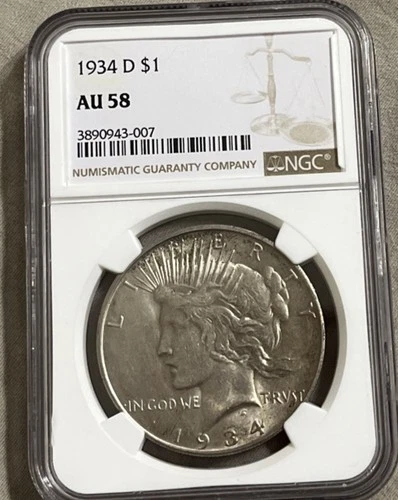 1934 D Peace Dollar AU58 NGC