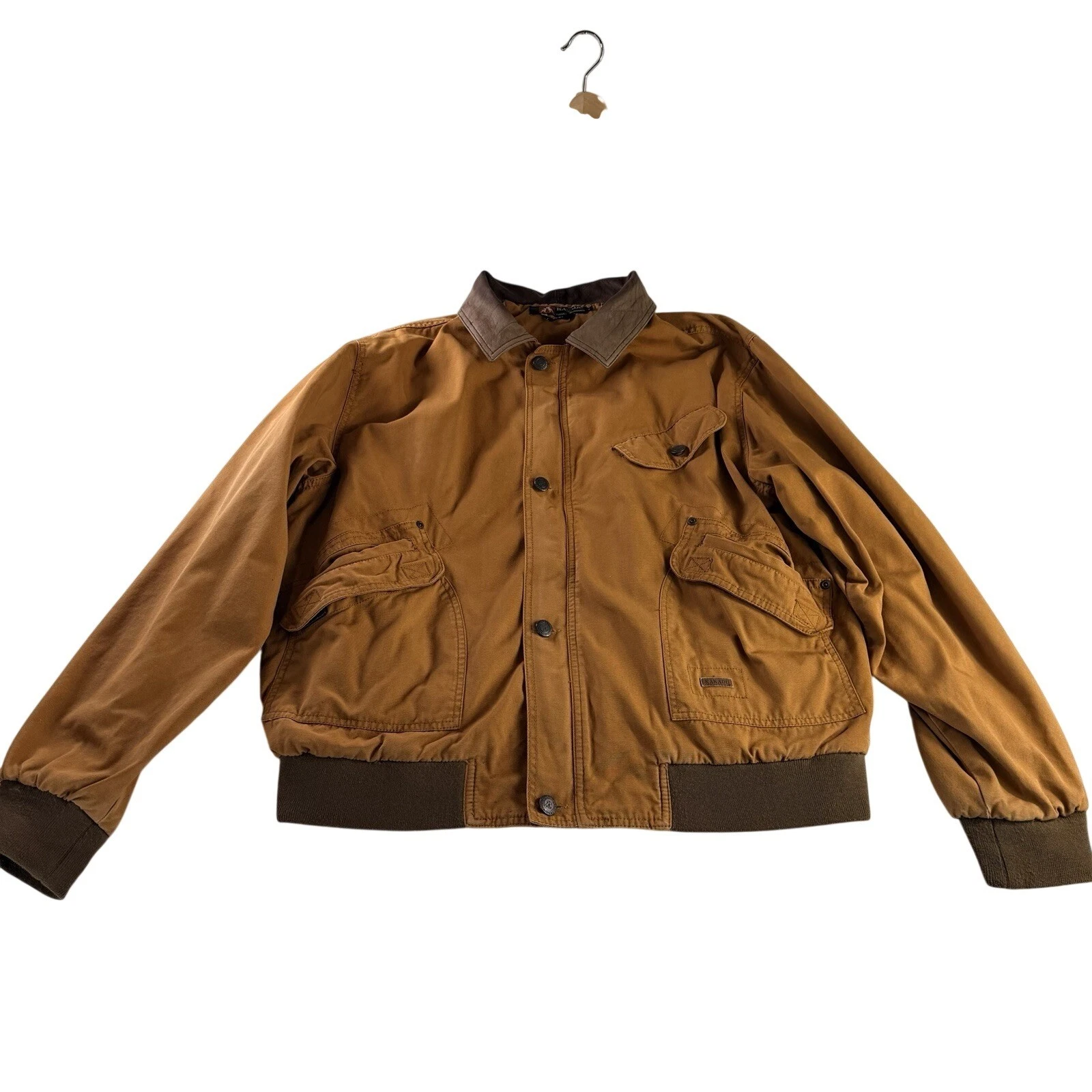 Kakadu Traders AU Tan Canvas Leather Bomber Barn Work Jacket Heavy Duty Men's L - product detail image 1