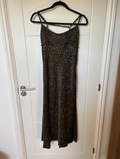Primark Khaki Leopard Print Strappy Slip Dress Size 16
