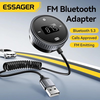 Essager Car Bluetooth 5.3 FM Transmitter W/Mic Handsfree 3.5mm Jack AUX Adapter
