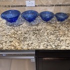 Hazel-Atlas 4 COBALT BLUE Rimmed Mixing Bowls 1930's Glass Ribbed Depression