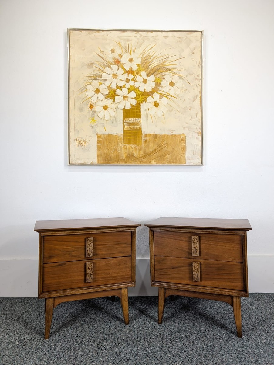 Pair of Walnut MCM Mayan Nightstands by Leo Jiranek for Bassett | eBay