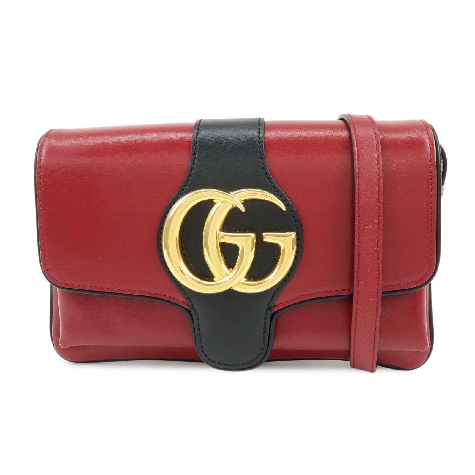 GUCCI Double G Arli Leather Shoulder Bag Crossbody Bag Red 550129 Auth Used F/S