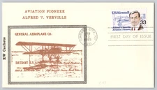 Garden City, NY Alfred V. Verville Aviation Pioneer, Detroit cachet 1985