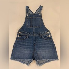 Old Navy Girls Denim Shortalls Size Large 10-12 Adjustable Frayed Hem bin K
