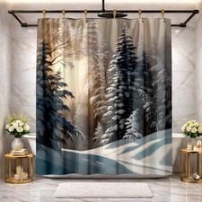 Winter Forest Pine Tree Sunshine Shower Curtain Nature Bathroom Decor Set