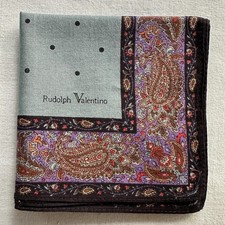 VTG Handkerchief Green Cotton Polka Dot Border Paisley Flourish Pocket Square 18