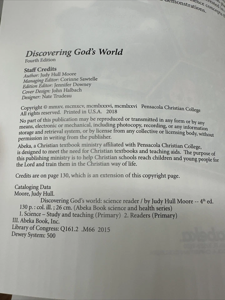 Abeka Discovering God’s World (4th Edition) Student Science 1st Grade NEW - Image 2 of 4
