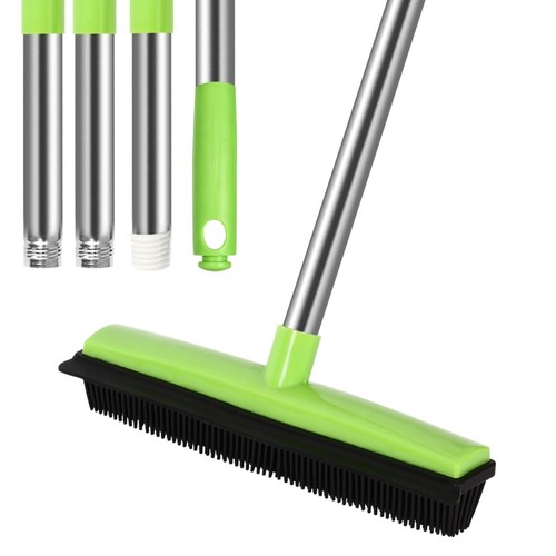 Pet Hair Removal Broom with Squeegee -53", Long Handle Soft Bristle Rubber Br...