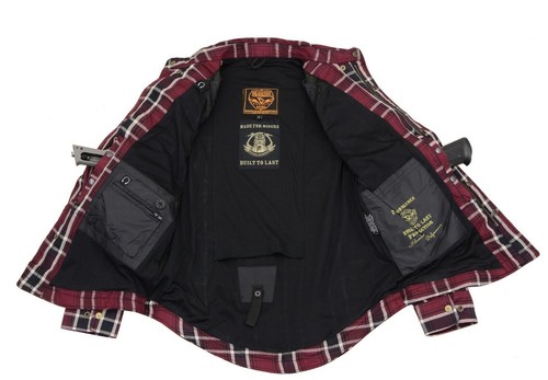 CAMICIA BIKER UOMO IN PELLE MILWAUKEE A QUADRI IN FLANELLA CON ARMATURA OMOLOGATA CE - Foto 63 di 126