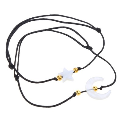 2 Pcs Mother-Child Moon Star Hand-woven Black Thread Bracelets for Mom Daughter