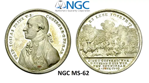 NGC Saxe-Coburg-Saalfeld 1789 MS 62 Medal Victory Over Turks Battle View Saxony