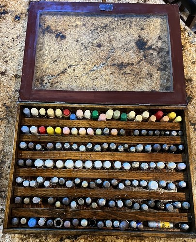 VTG Thimble Large Collection With Unique Handmade Wood Glass Case Read