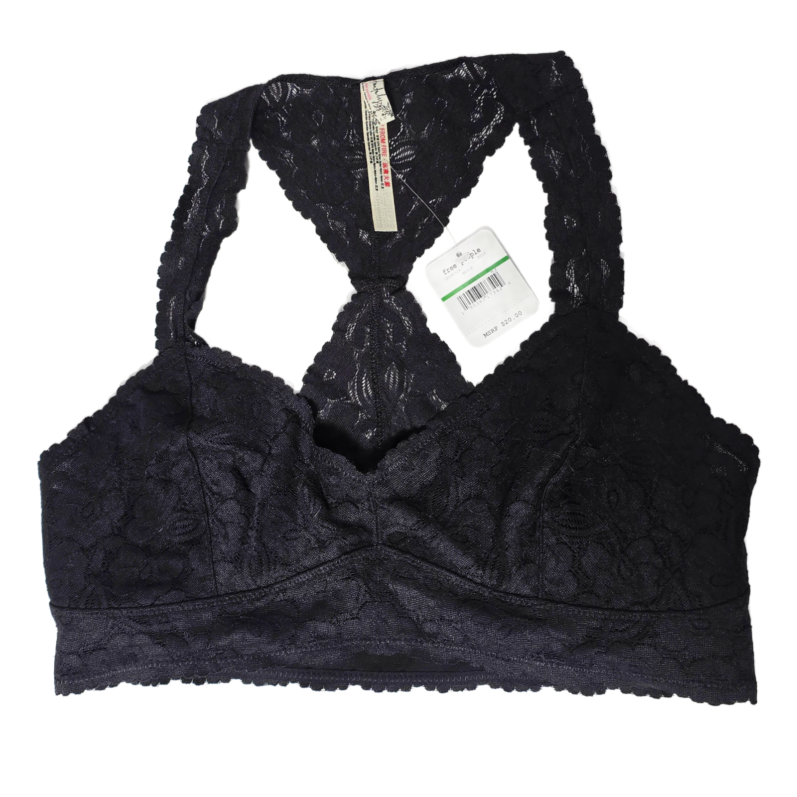 Free People Intimately Black Floral Lace Bralette Women's Size L