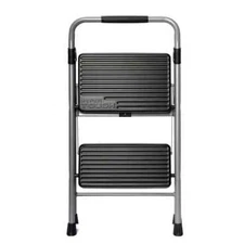 Hyper Tough Gray & Black 2-Step Steel Large Platform & Foldable Step Stool – Hol