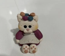 1994 Suzi Skogluand Girl Kitty Cat in Dress Flowers Polymer Clay 1-5/8" Figurine