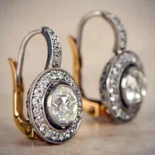 Art Deco Style Round Lab-Created Diamond Engagement 14K White Gold FN Earrings