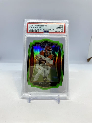 2020 Panini Select Joe Burrow PSA 10 Bengals Die Cut Neon Green Prizm RC #146
