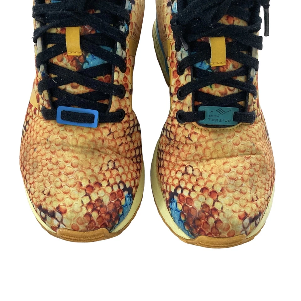 Adidas ZX Flux Torsion Orange/Blue Snakeskin Printed Sneakers Sz 8 - Image 3 of 4