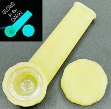 Silicone Smoking Pipe with Glass Bowl & Cap Lid | Gold Sparkle GLOWS