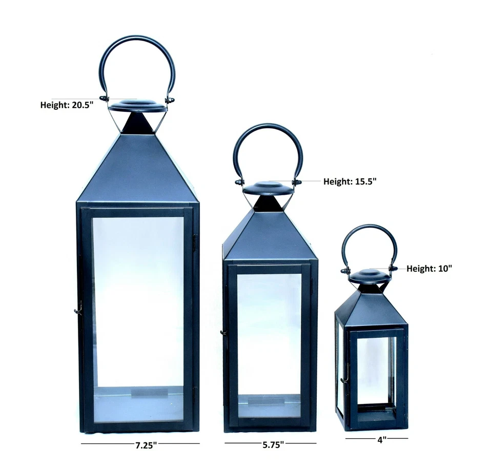 Juego de linternas de vela de acero inoxidable negras SKU# LSBL01/3 - Juego de 3 piezas Foto 2 de 4