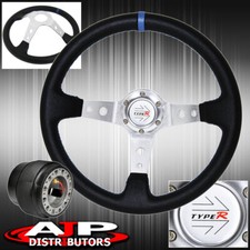 For 90-93 Integra Deep Dish Black Steering Wheel Silver Center Blue Stitching For 90-93 Integra Deep Dish Black Steering Wheel Silver Center Blue Stitching
