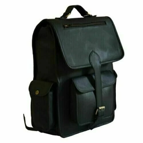 16,,,Sac à dos en cuir noir véritable pour homme fait main GRAND sac à dos po... - Photo 1/4