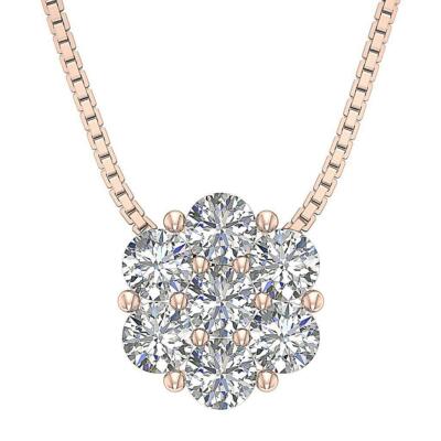 Natural Diamond 1.60 Carat I1 G Cluster Pendant Necklace 14K Rose Gold Prong Set