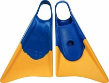 Churchill Makapuu Swim Fins Adult Small 5-6.5 Yellow Blue with Mesh Bag BRANDNEW