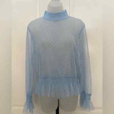 Willow Sheer Blue Ruffled Women's Top Sz L