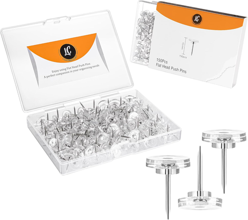 150 Pack Clear Push Pins Tacks by , Flat Head Thumbtacks for Bulletin Board, Wal