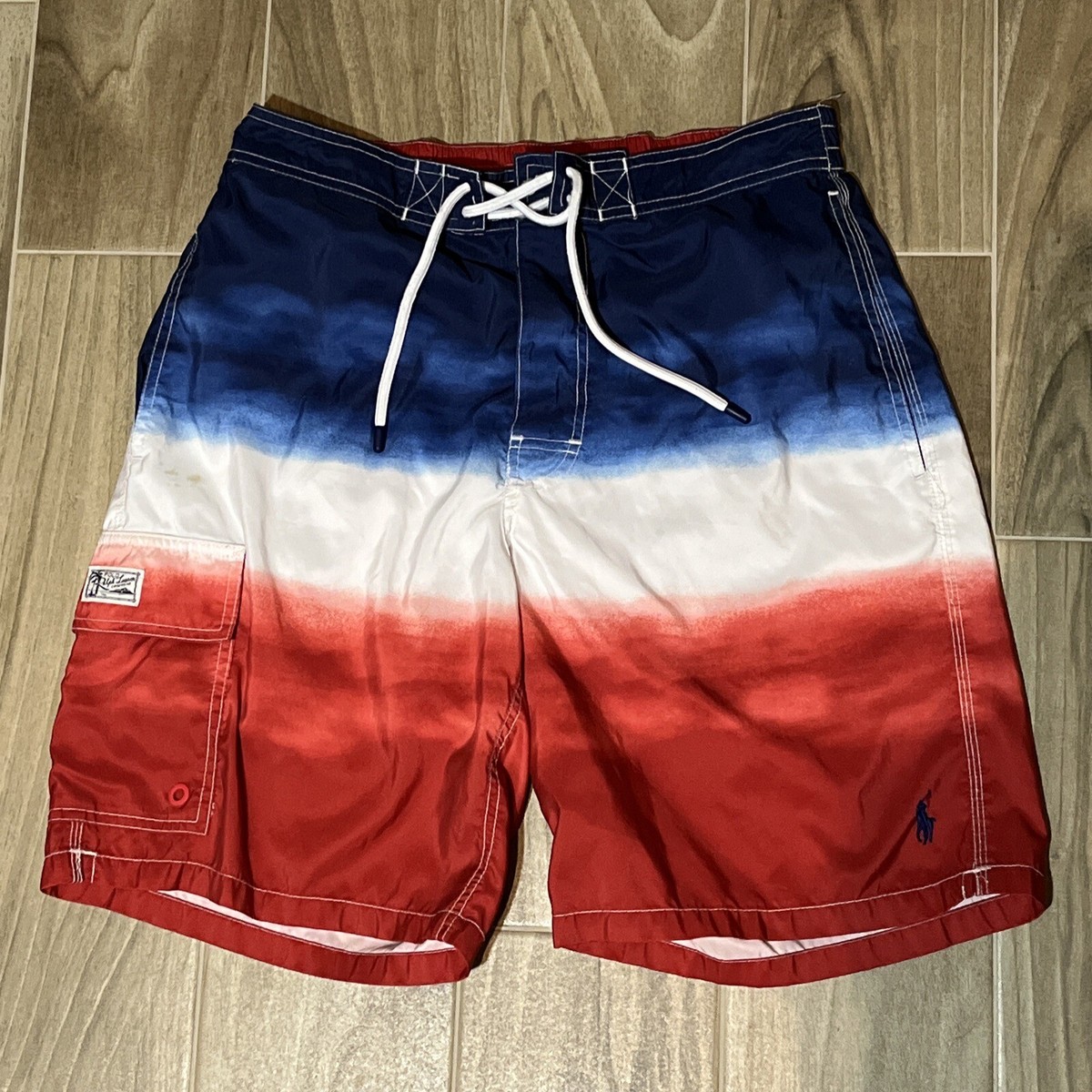 Polo Ralph Lauren Red White Blue Swim Trunks Board Shorts Mens