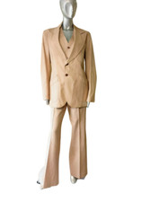 SUPERFLY Vtg 70s 3-Pc Disco Pimp Suit Wide Leg Flare Pants Blazer 40 Cream