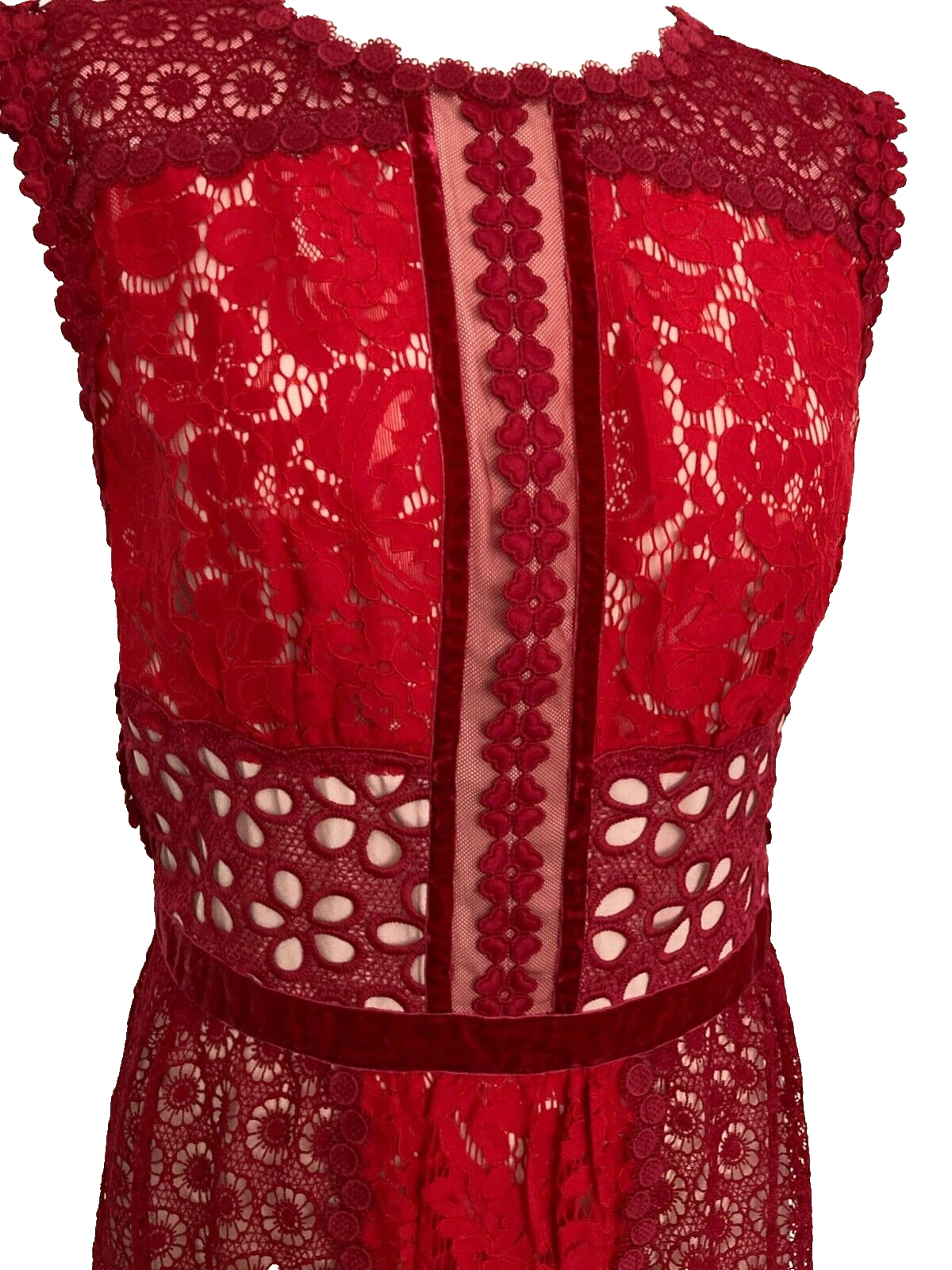 Abito in pizzo rosso nuovo con etichette UK12 BOUTIQUE MOSCHINO piuttosto corto festa prezzo consigliato £ 675 designer