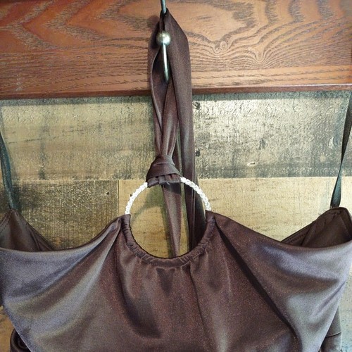 ABITO DA SERA DONNA BETSY & ADAM NUOVO CON ETICHETTE MARRONE CIOCCOLATO STRASS TAGLIA 8. - Foto 2 di 9