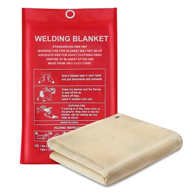 Fireproof Welding Blanket, 4 x 6 ft Heavy-Duty Fiberglass with Grommets