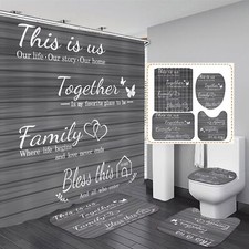 Family Shower Curtain Set Gray Home Bathroom Set with Shower Curtain and Rugs...