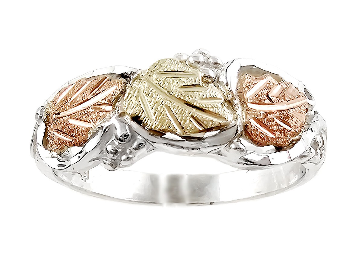 Black Hills Gold Sterling Silver Ring w Three Leaves Size 13